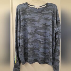 PJ Salvage Blue Camouflage Long Sleeve Light Weight SweatShirt XL EUC